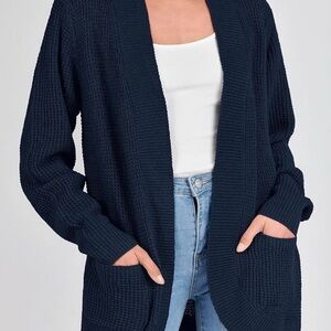 Kirundo Blue Open-Front‎ Longline Knit Cardigan